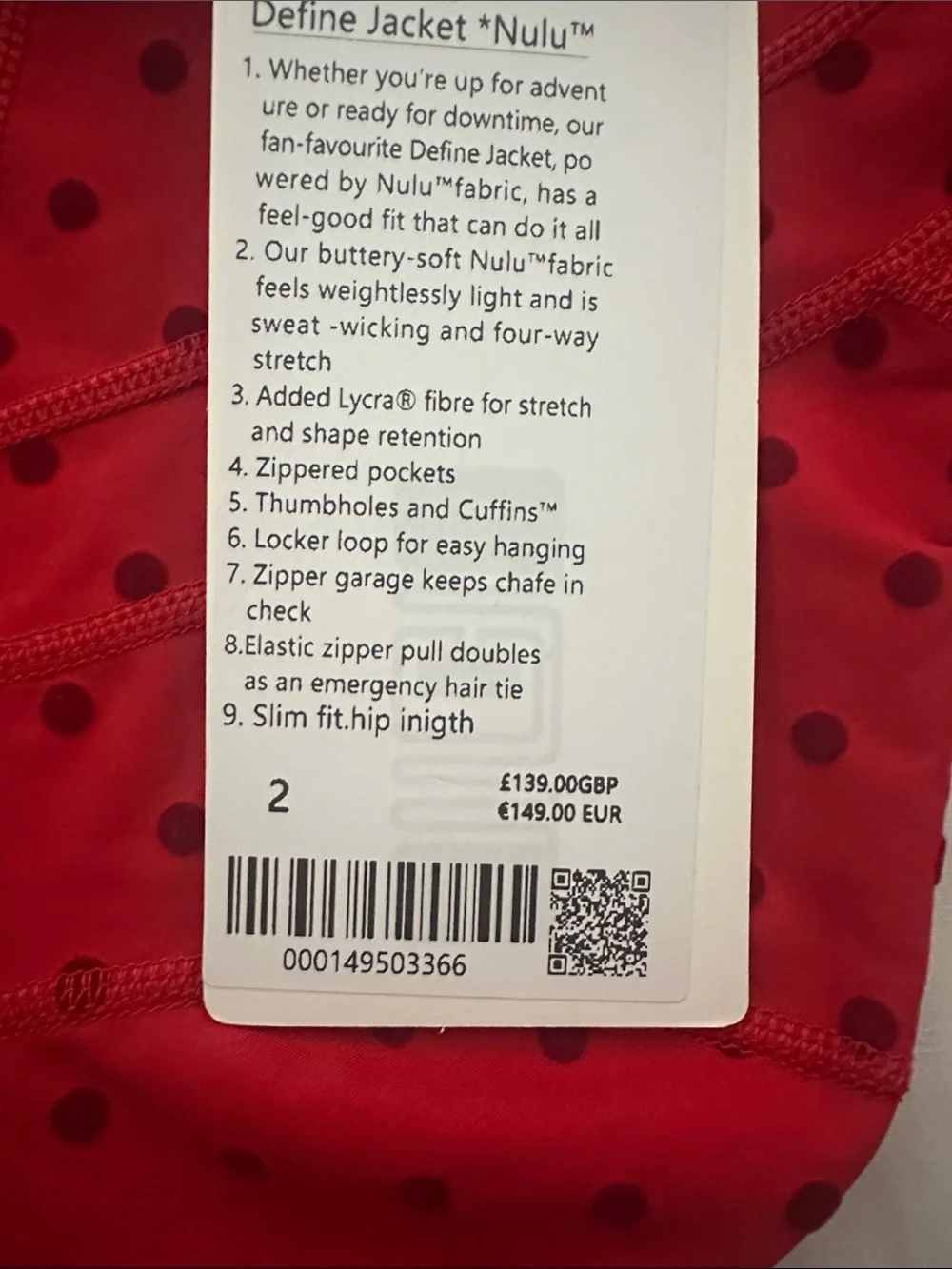 lululemon athletica Red Polka Dot Zip-Up Bomber Jacket